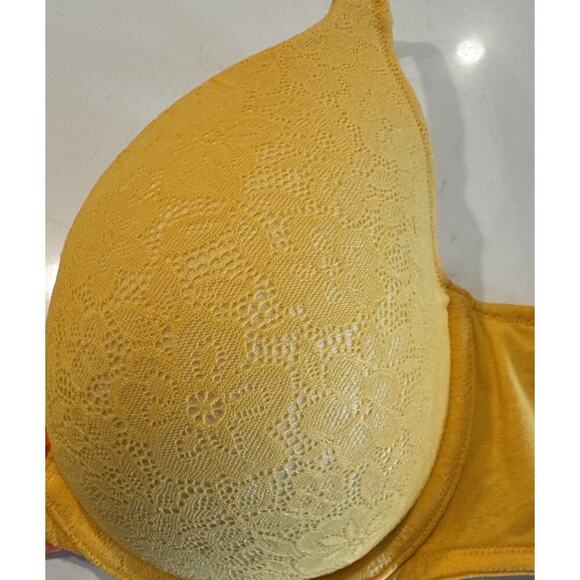 Cacique Women’s Size 46B Boost Plunge Yellow Orange Lace Underwire Bright Bra - Picture 2 of 12
